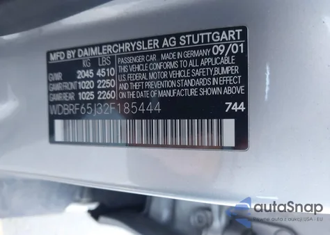 2002 Mercedes-Benz C 32 Amg z USA, uszkodzony, nr VIN WDBRF65J32F185444